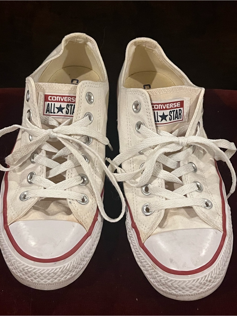 Converse White Canvas Low-Top Sneakers with Red Stripe